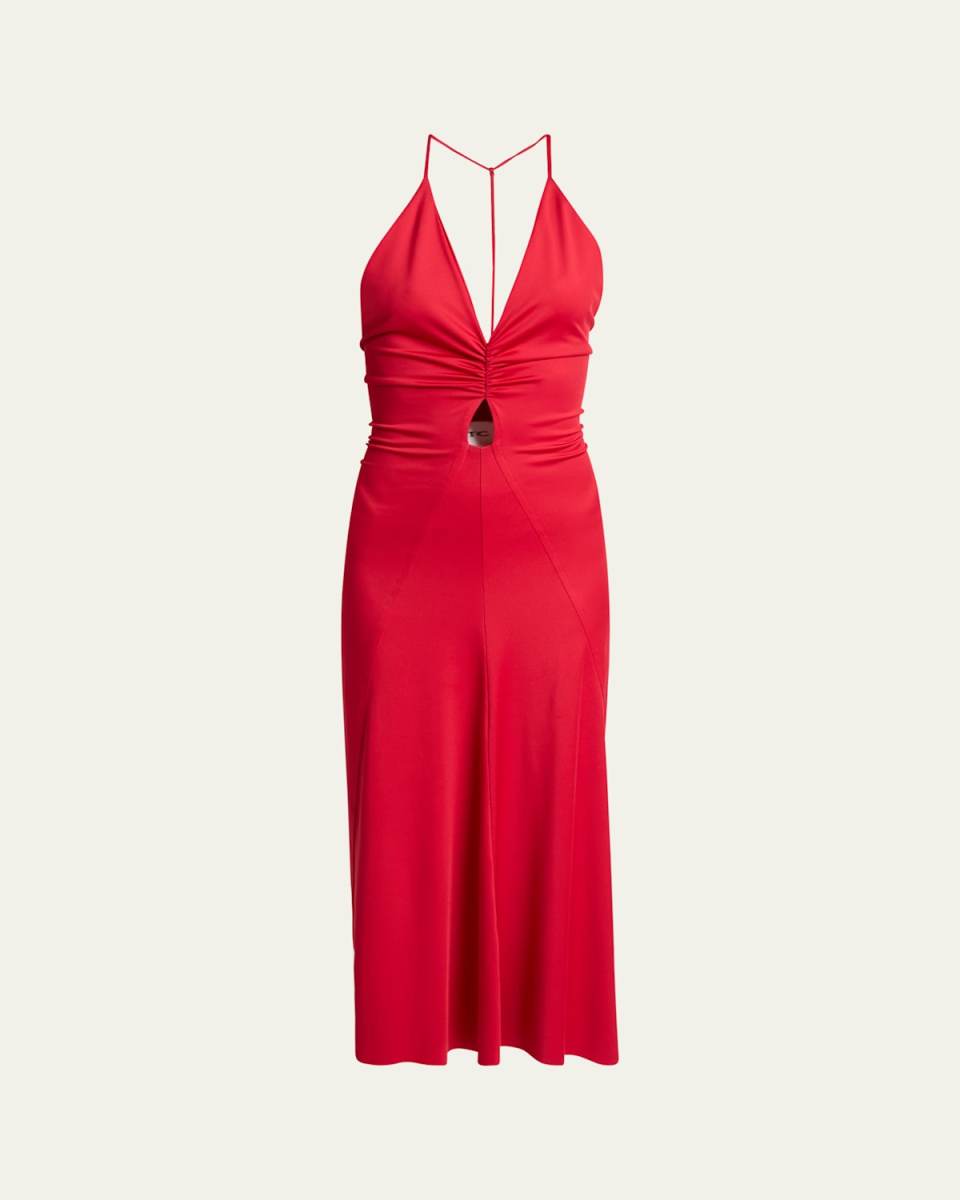 V-Neck Ruched Cami Midi Dress